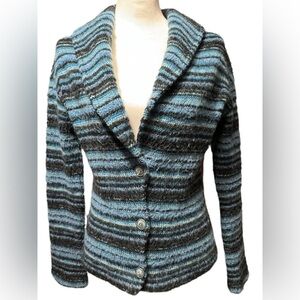 Women’s Vintage Kenzo Jungle Cardigan Jacket 3 Button Oversized Collar Striped